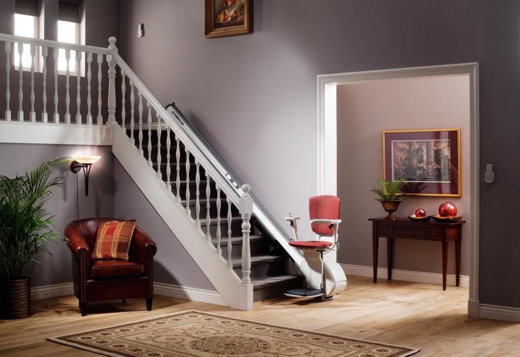 Modern home staircase with a stairlift