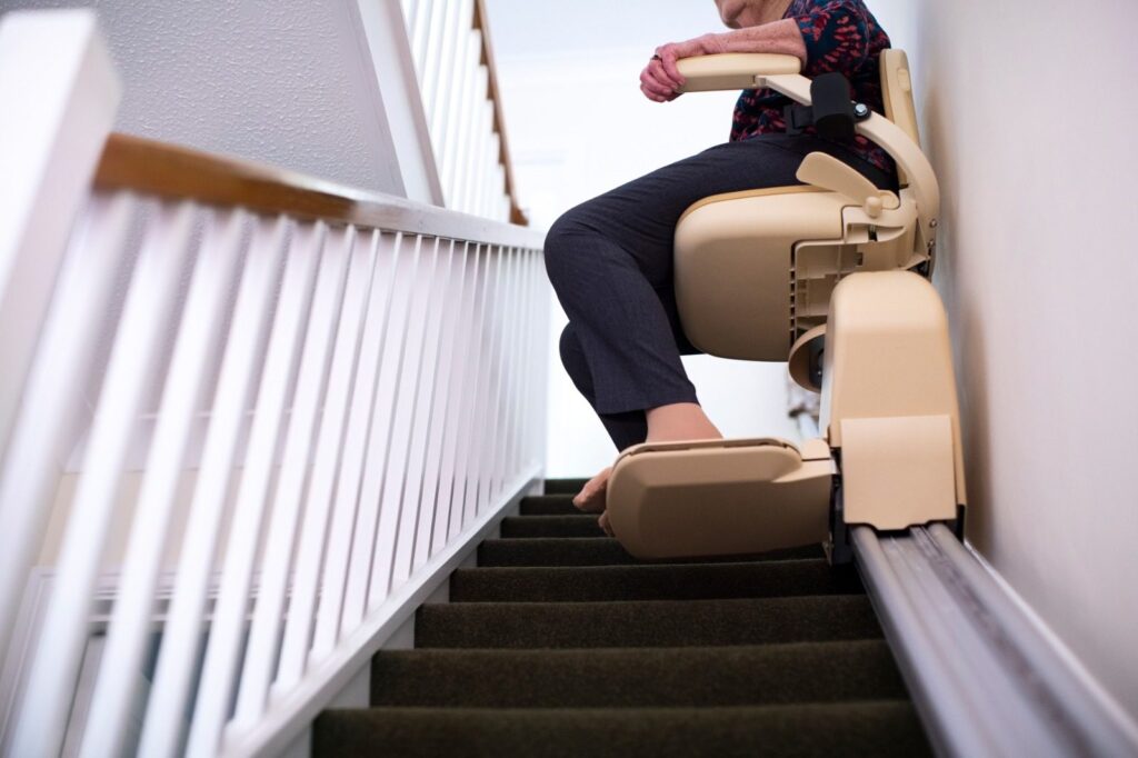 Modern home staircase with a stairlift